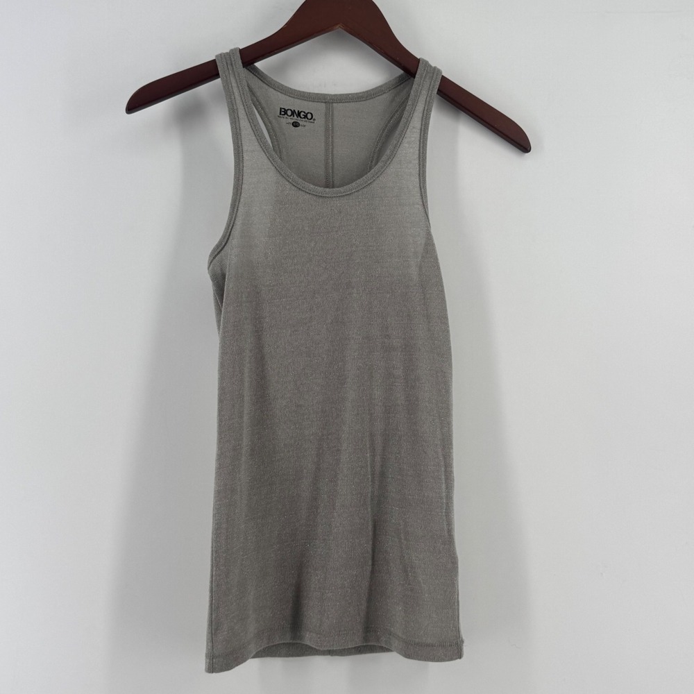 Bongo Womens Metallic Silver Shimmer Racerback Tank Top Scoop Neck Grey Sm Y2K